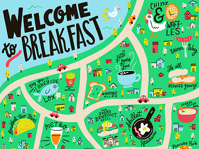 Breakfast City Guide breakfast brunch hand lettering handlettering illo illustration lettering procreate