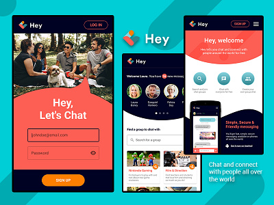 'Hey Chat' App app chat chat app design graphic design icon invisionstudio landing mobile nintendo reminder slider ui vector web