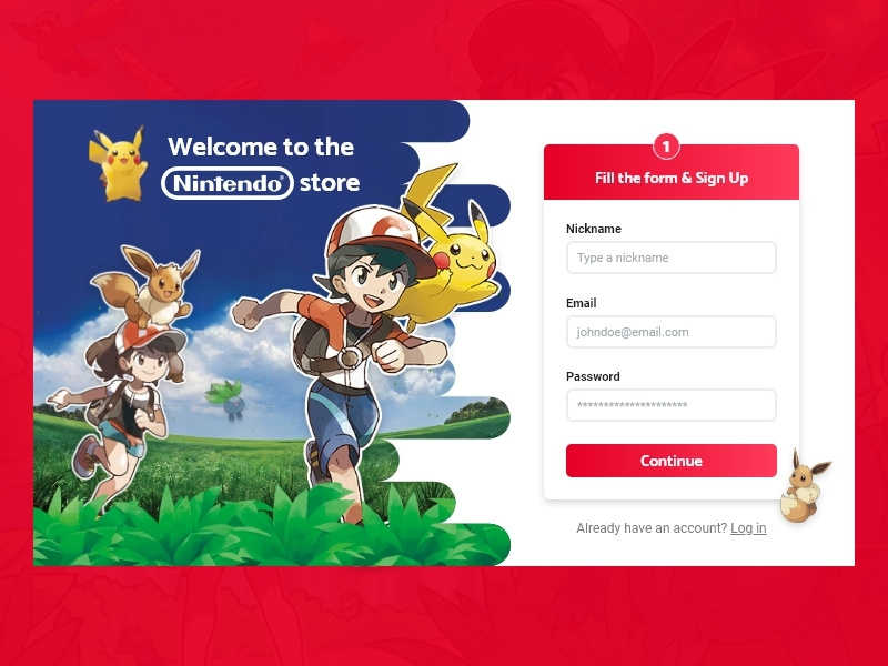 Nintendo Store Sign-Up web design steps store form field form sign up form eevee pikachu pokemon nintendo ux web ui graphic design design