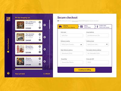 CMON Games Checkout adobe xd boardgame cart checkout form checkout page cmon design graphic design icon product listing ui ui design vector web