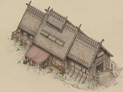 Longhouse Concept architecture art building concept concept art design fantasy game game art illustration isometric isometric art isometric illustration isometry line art longhouse medieval nordic town viking