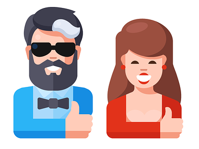Man And Woman Show Approval Gesture avatar boy expression flat getsure girl happy hipster like man style woman