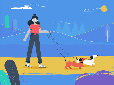 Girl Walking Illustration animated animation art character design dog graphic design illustration illustrator motion graphics park vector walking