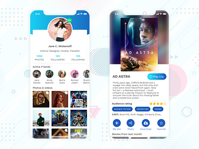 User Movie Profile adobexd app app design branding clean design interface mobile app mobile ui motion movies ui uiux user