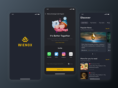 Wienox - Crypto Trading App app cryptocurrency investing market nft trading ui virtual virtual currency wallet