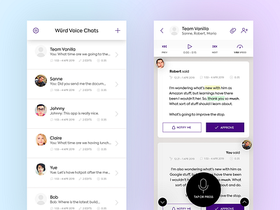 Würd Voice UI mock-ups android app chat chat app chat ui communication app ios record app speech speech app ui user interface voice chat