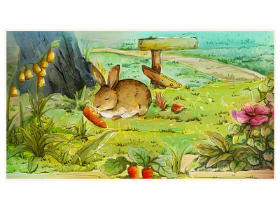 Guī tù sàipǎo 5/5000 Turtle Rabbit Race illustration watercolor