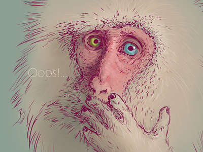 Oops!... animal eyes hand hirtenmaina illustration monkey oops