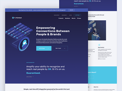FullContact Home Page brand guarantee dark blue homepage illustration isometric navy blue web design website