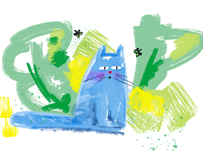 Blu cat cat illustration painting