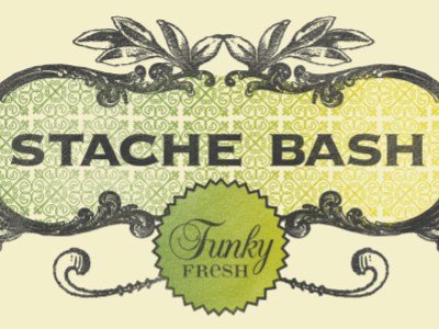 Stache Bash green pattern poster screenprint typography yellow