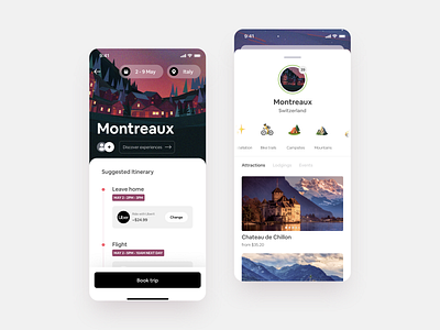 Travel to Montreaux app booking dailyui itinerary travel