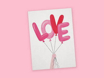 Valentine's Balloons balloons gouache greeting card illustration love painting pink stationery