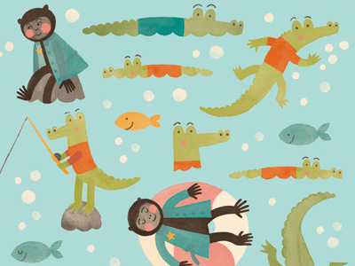 Endpapers animals book book illustration crocodile endpapers kids books murilla gorilla pattern water