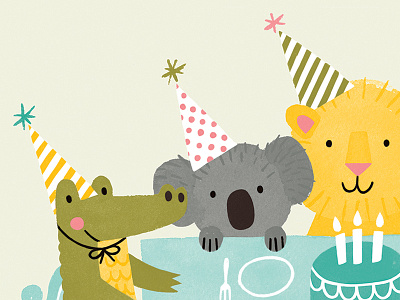 Party Animals animals birthday crocodile illustration koala lion party party hat