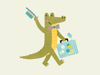Travelling 'Gator alligator animals bon voyage illustration see you later travelling
