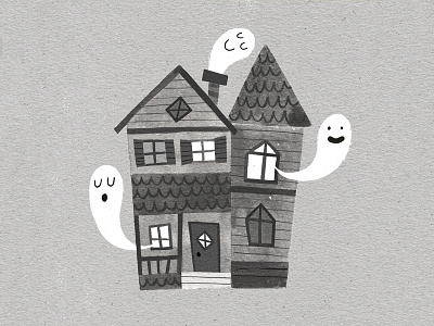 Haunted House black and white drawlloween ghosts greyscale halloween haunted house illustration spooky