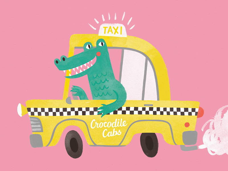 Crocodile Cabs cab crocodile illustration postcard promotional taxi