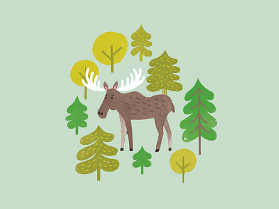 Moose in the Woods forest illustration moose trees wilderness woods