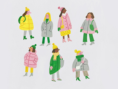 Bundled Up cold gouache illustration ladies limited palette painting tiny people winter winter clothes