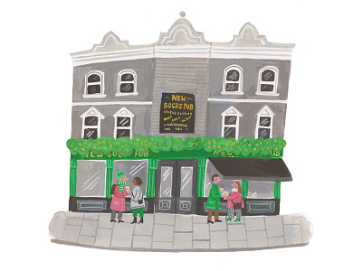 Happy Friday buildings friday fun gouache illustration london minimal palette painting pub