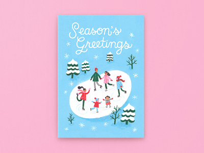 Season's Greetings Ice Skating card christmas card festive gouache greeting card holidays ice skating illustration limited palette stationery design winter