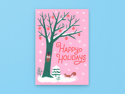 Happy Holidays Winter Scene bright christmas gouache greeting card holiday card holidays illustration minimal palette painting stationery winter winter scene woodland
