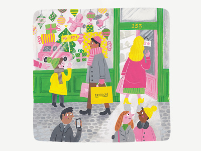 High Street Shopping christmas gouache high street holidays illustration narrative painting people shopping