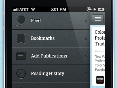 Float Reader Menu Sneak Peek icons interface iphone menu minimal ui