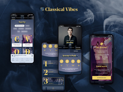 Classical Vibes Music App abstract app app design application browse cards design filter fluid gradient icon music paywall premium profile tab bar type typography ui ui design