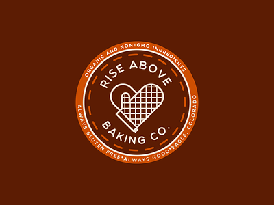Rise Above Baking Co bakery branding heart identity design logo design oven mitts