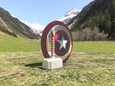 C.America Shield & Mjolnir 2d 3d autodesk captain america design inventor marvel marvelcomics mjolnir modeling render renderings surface design thor