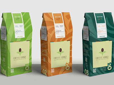 Coffee Pouch Packaging, Branding for Coffee Strike brand design brand identity branddesigner branding coffee design flat illustration logo logo design logodesigner minimal package design packaging pattern design product product design vector