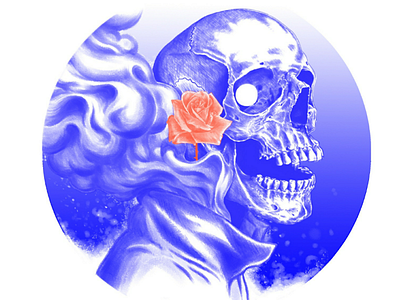 Skull, flower and smoke art artwork drawing forsale illustration metalband skull teedesign