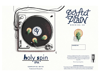 "Holy Spin IPA" 32 oz can label