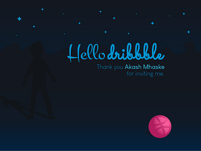 Hello Dribbble! blue gradient hello dribble illustrations playing starry night