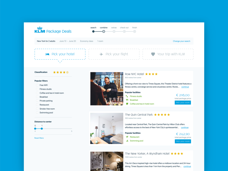 KLM Package Deals airline booking booking engine booking flow design flight flight search flow hotel hotel search klm results tourism ui ui design ux visual design
