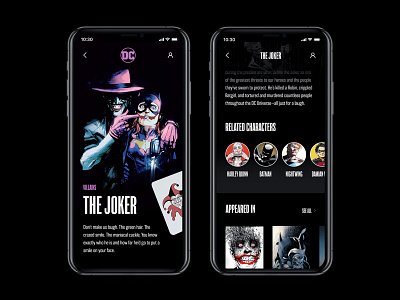 DC Concept App – Stories app batman black comics concept interface typography ui ux web