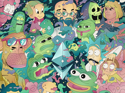 The New Nostalgia (2021) bored ape character characters doodles ethereum illustration kaws nft nft art pepe procreate rarepepe rick and morty vector