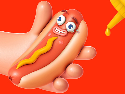 Hotdog 3d character food hand hotdog human mustard red render style