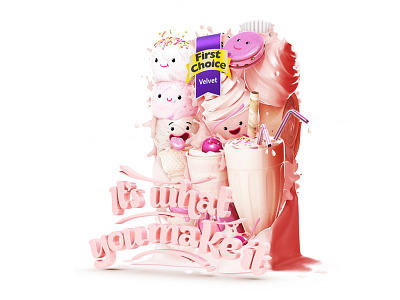 First Choice 3d character food icecream illustration milk milkshake pink