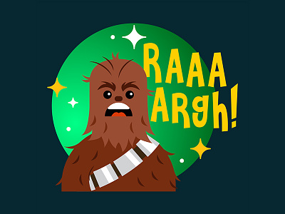 Chewie character characters graphics illustration over star wars stickers type vector