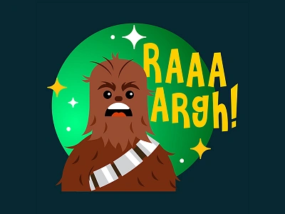 Chewie character characters graphics illustration over star wars stickers type vector