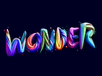 Wonder 3d color lettering paint render splash type typography wonder