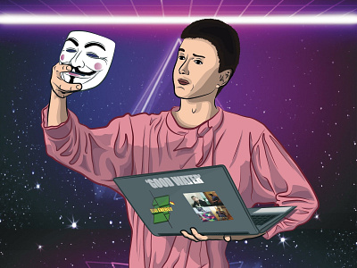 ULTRA HACKER :P design digitalart illustration laptop man mask pink portrait retro vector