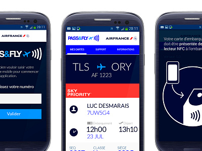 Pass Fly Android app Airfrance airport android app flat flatdesign fly mobile nfc pass webdesign