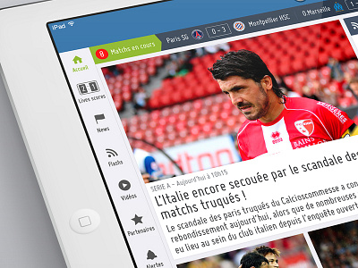 Soccer iPad App Home Menu app fifa flat icons ipad menu mercato navigation soccer ui ux webdesign