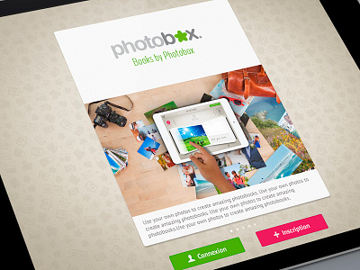 Photobox Ipad Home app button flat interface ipad menu mobiledesign photo slide ui ux webdesign