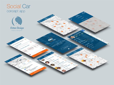 Socialcar Octavdesign Concept Sketch app car carpooling concept flat ios iphone map menu sketch tracking