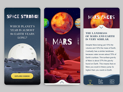Space strong! mobile app 2d app cosmos design education education app kids learn mars mobile mobile app mobile design planets ui universe ux